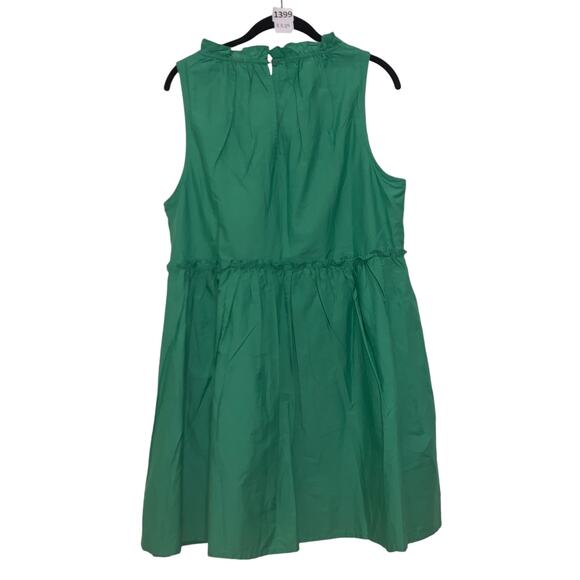 Kelly Green Dress, Ruffle Waist, Linen, Ruffle Neckline, A-line, MNG , 8, Green - Picture 3 of 3